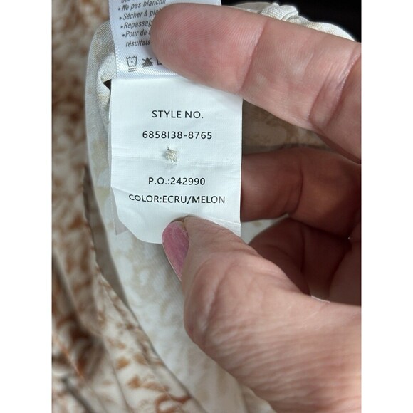 Paige Sayven Blouse Cream Bronze Rust Ecru Melon Animal Print Large Button Down - Picture 7 of 11